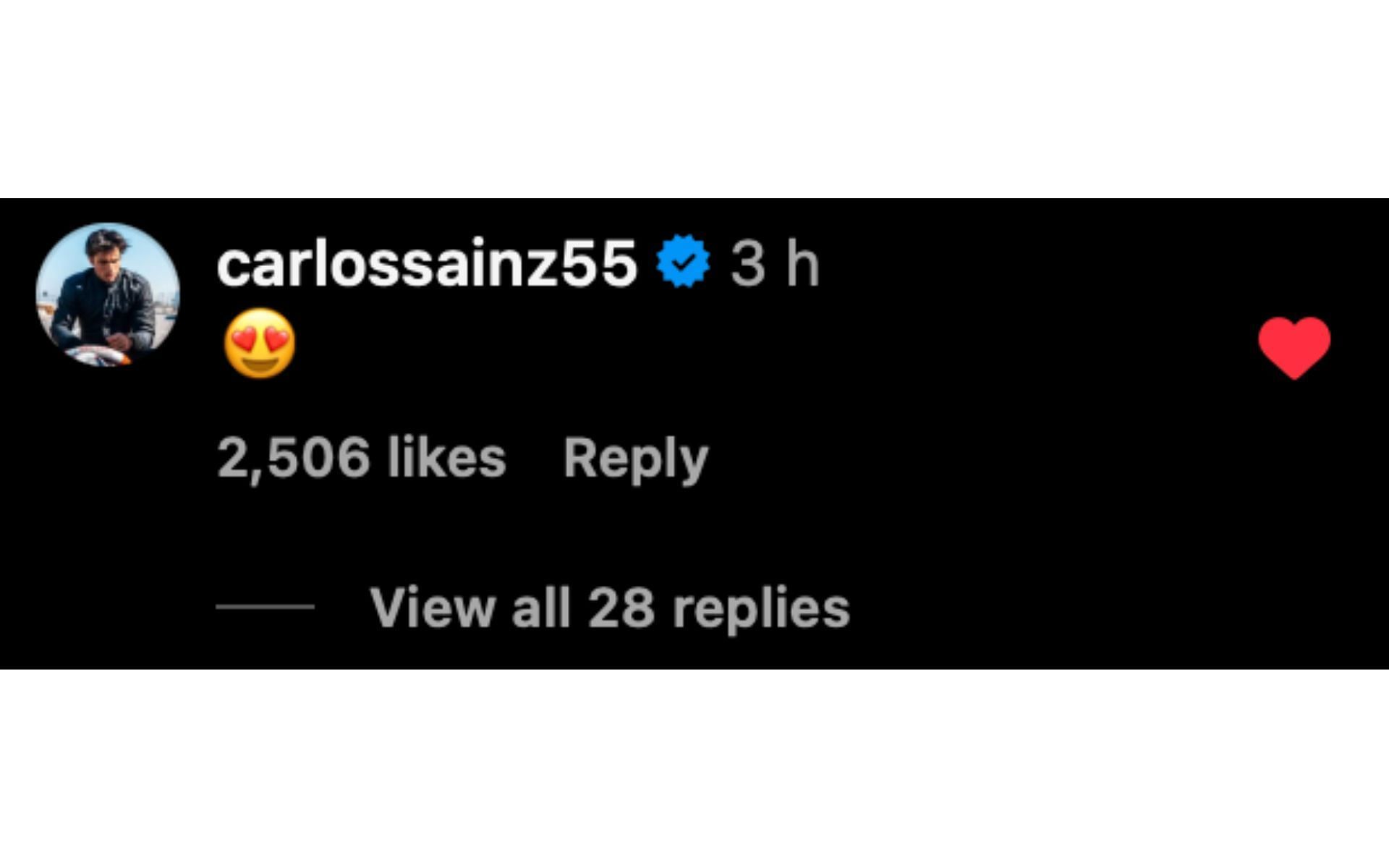Carlos Sainz's comment on Rebecca Donaldson's Instagram post | Source: Instagram/@iamrebeccad